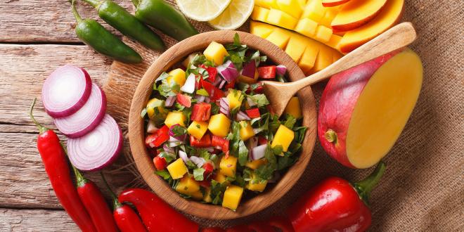 A bowl of fresh homemade mango salsa